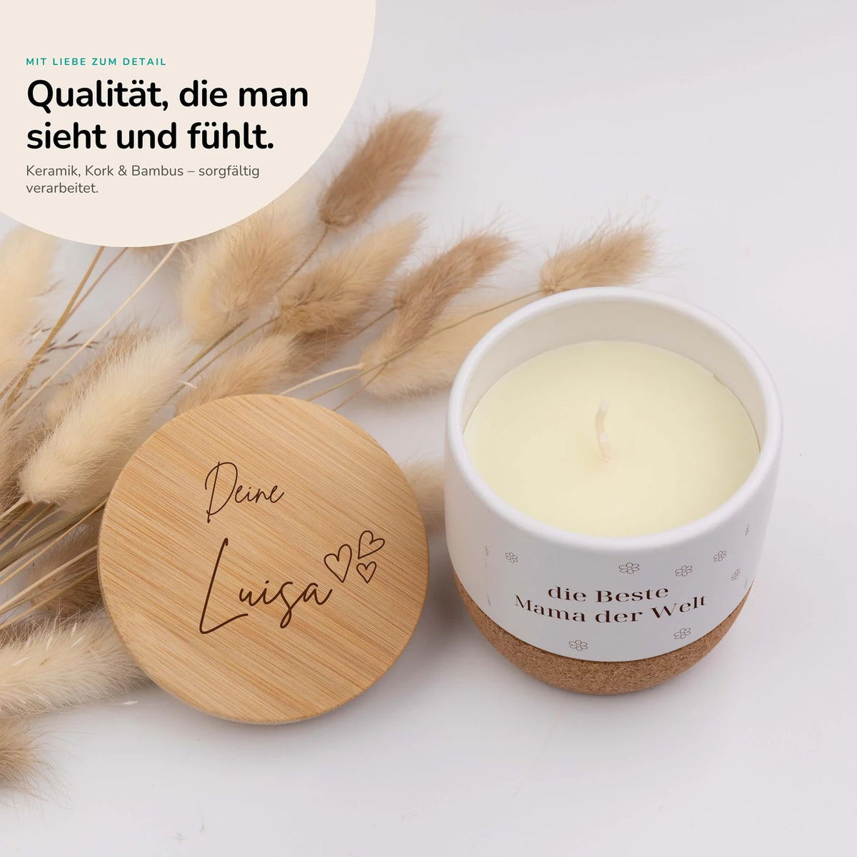 Duftkerze Vanille Keramik – Beste Mama Blümchen mit Wunschname