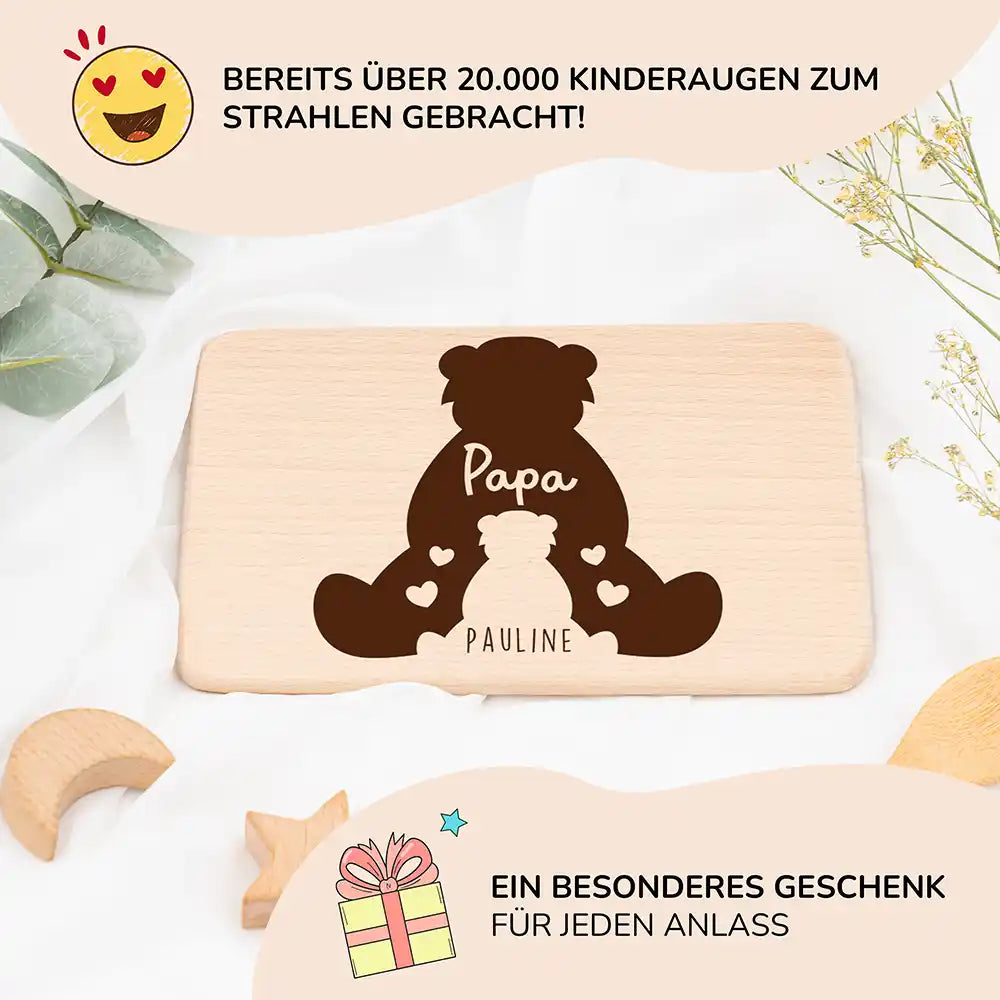 Frühstücksbrettchen Holz Papa Bär mit Gravur - Geschenk Vatertag