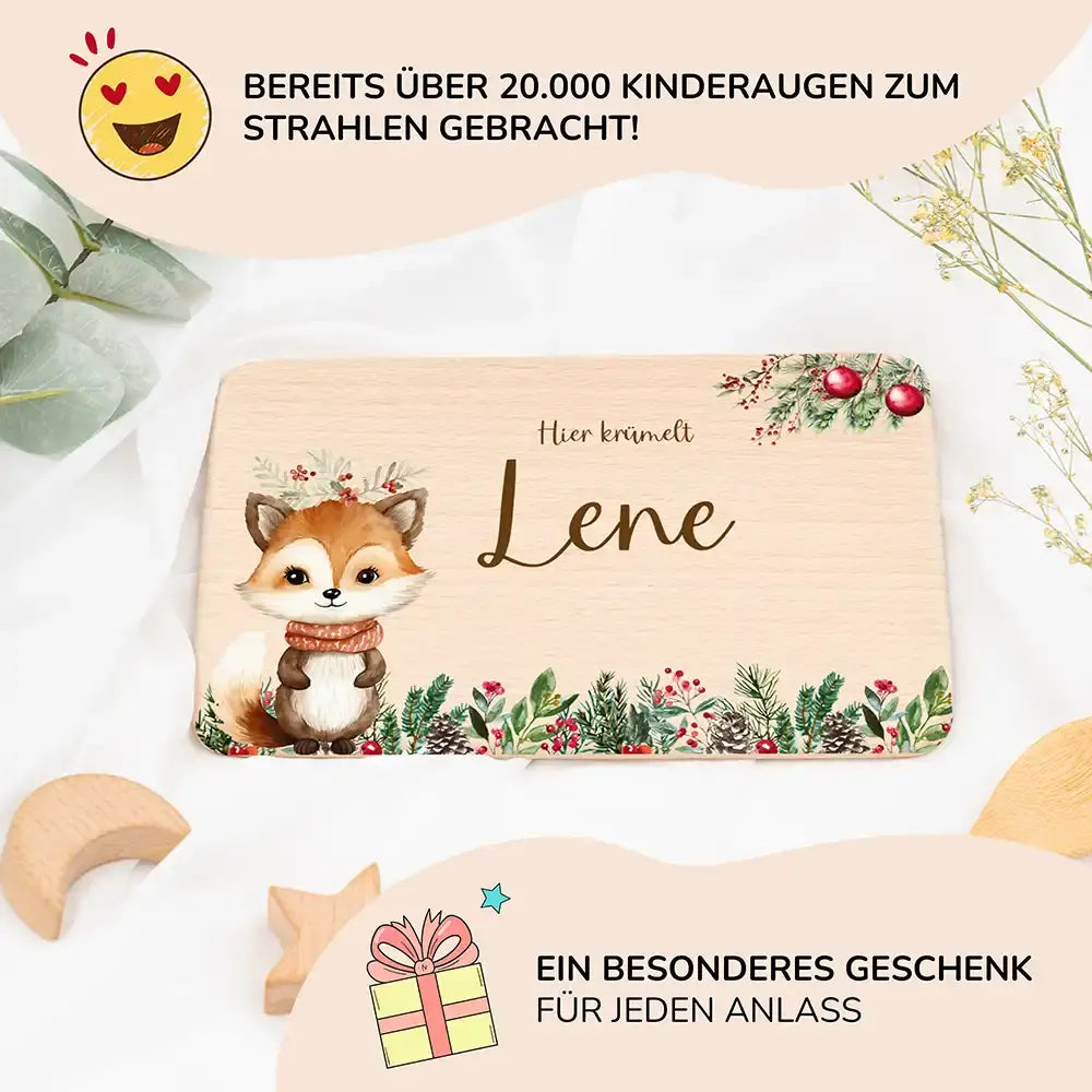 Frühstücksbrettchen Weihnachten mit süßem Fuchs - Geschenk Weihnachten