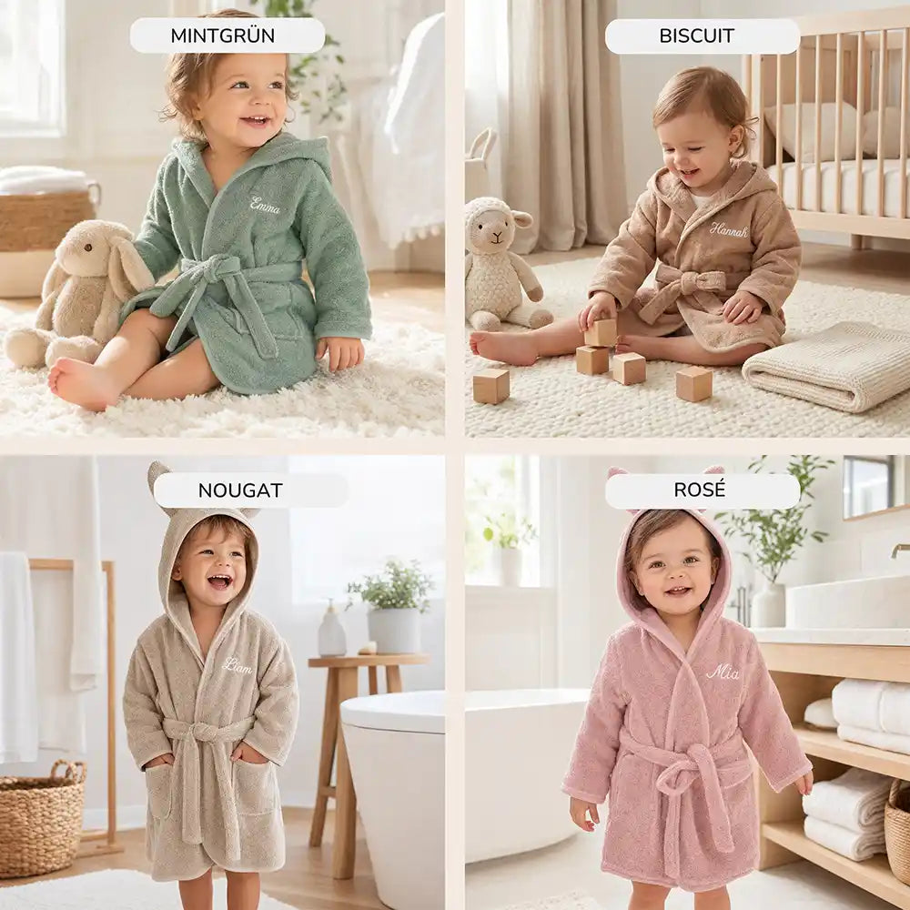 Kinderbademantel mit Namen Jollein Mintgrün, aus 100% Baumwolle, hautfreundlich und langlebig