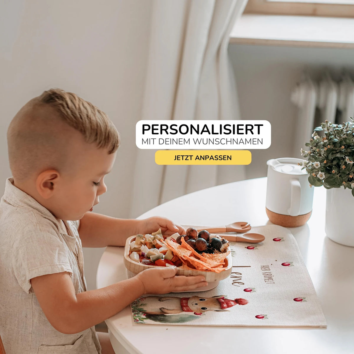 Tischset Kinder personalisiert Weihnachtsmotiv - Tierfreunde im Wald