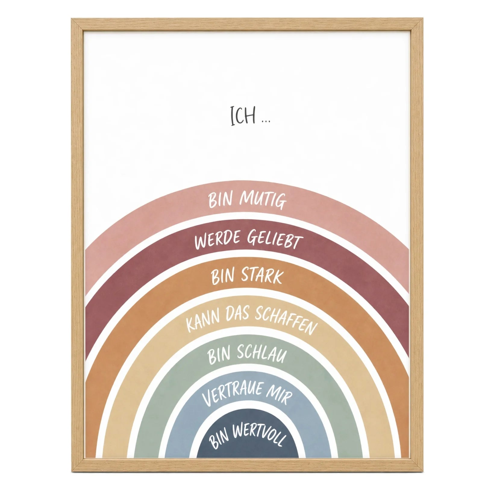 Affirmationsposter Kinderzimmer Regenbogen Ich bin mutig, im Mädchenzimmer