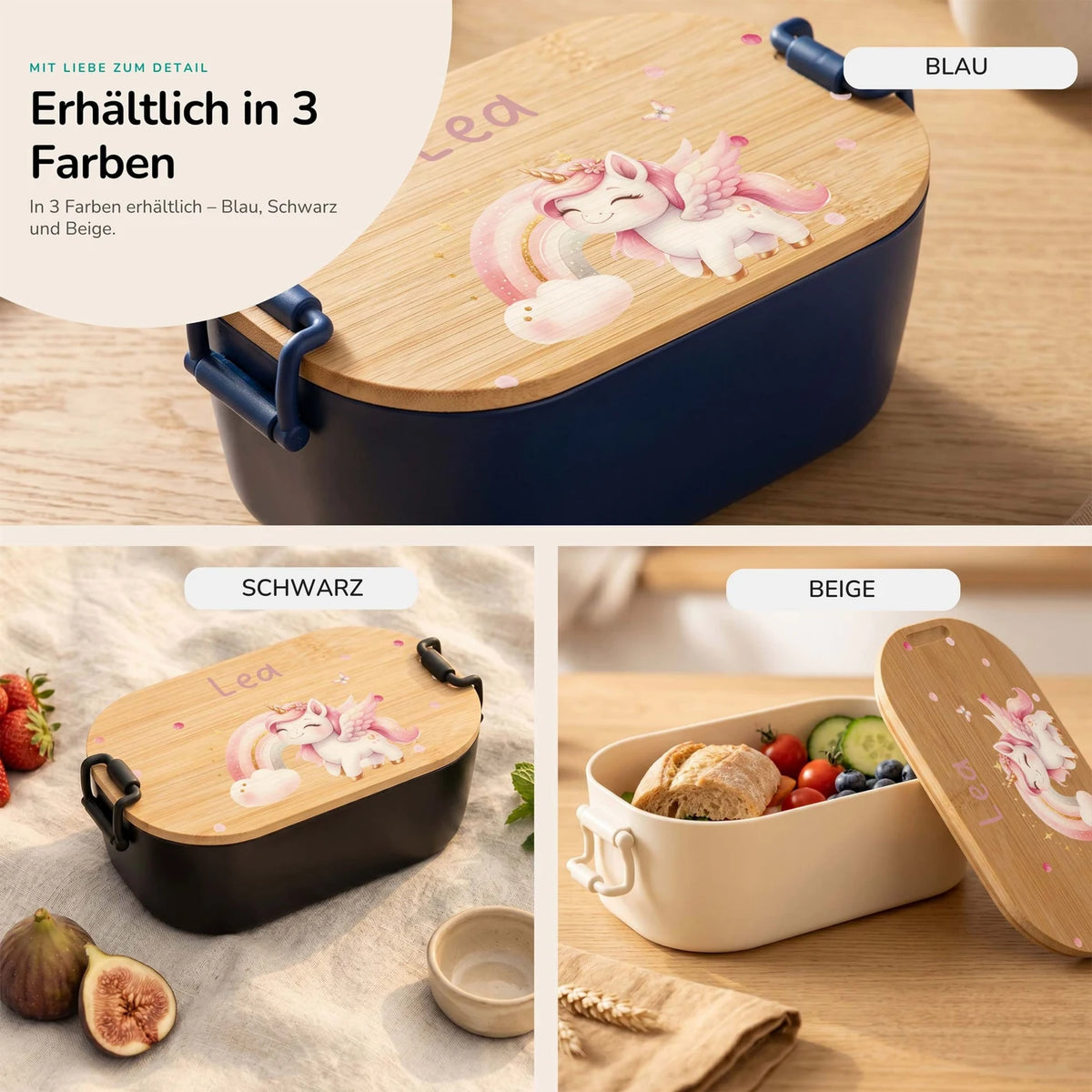 Brotdose Kinder personalisiert, Einhorn Regenbogen