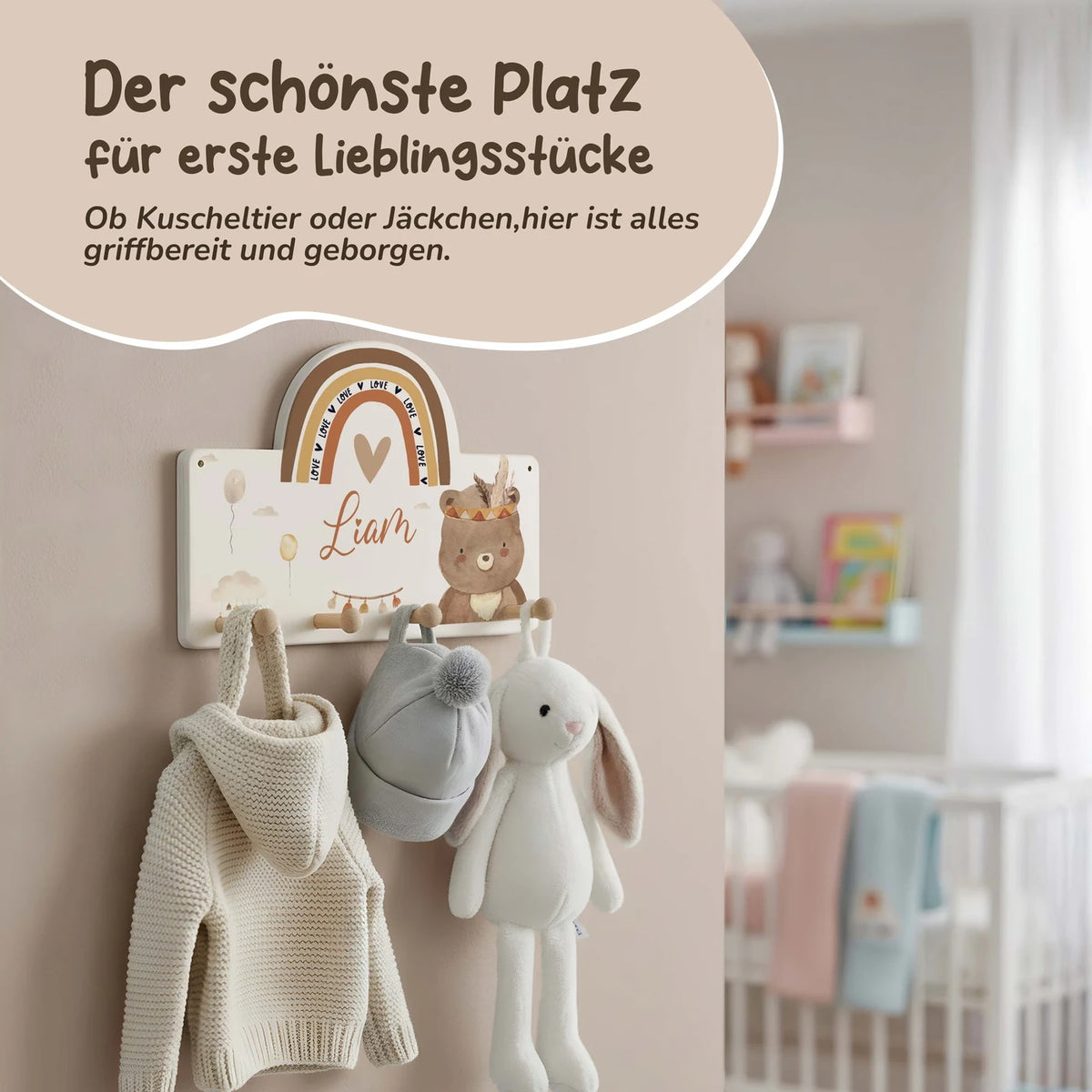 Kindergarderobe Holz personalisiert - Bär