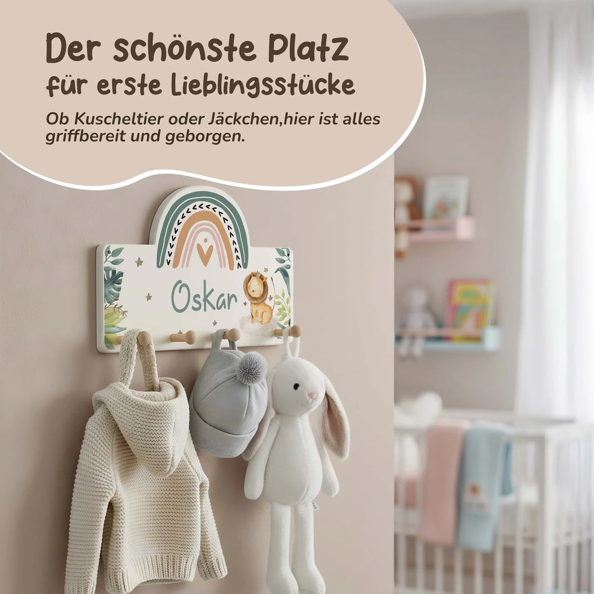 Kindergarderobe Holz personalisiert - Löwe