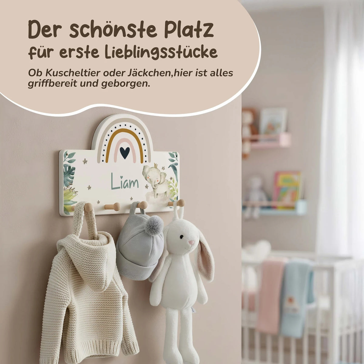 Kindergarderobe Holz personalisiert - Elefant