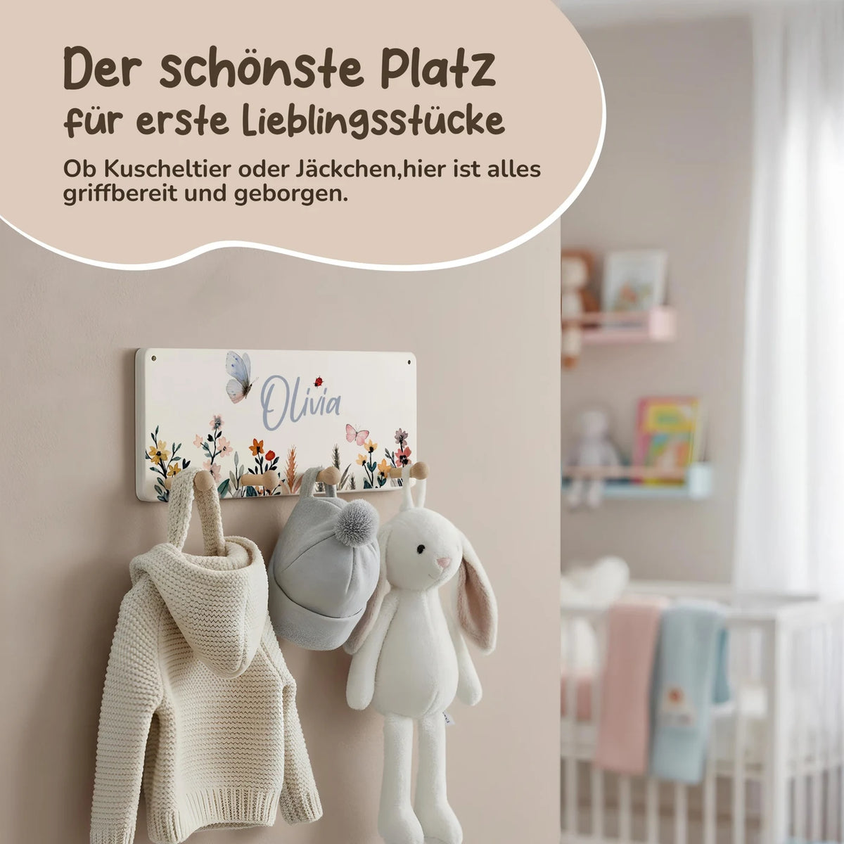 Kindergarderobe Holz personalisiert - Flora