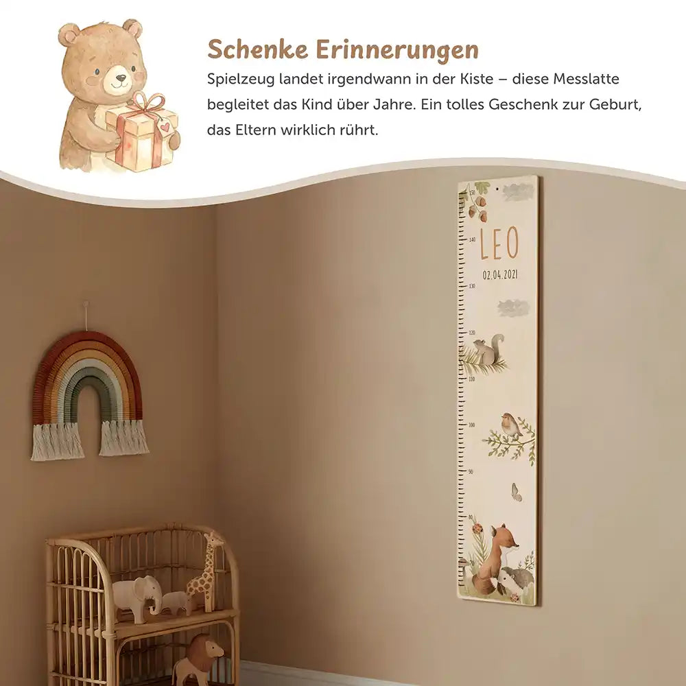 Messlatte Kinder Holz & Aluverbund - Tiere im Wald