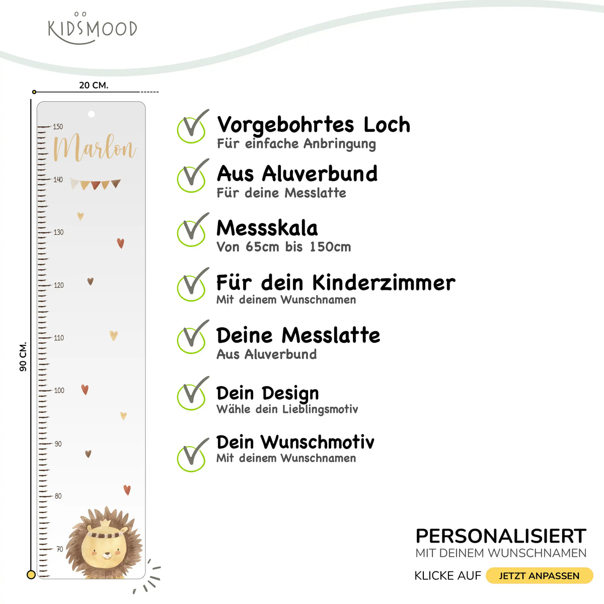 Messlatte Kinder Holz - Löwe Boho