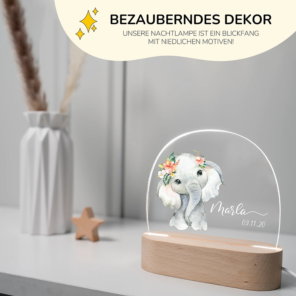 Personalisierte Nachtlampe Elefant als Deko im Kinderzimmer