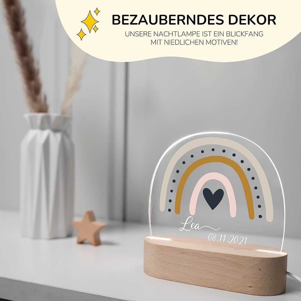 Personalisierte Nachtlampe Regenbogen als Deko im Kinderzimmer