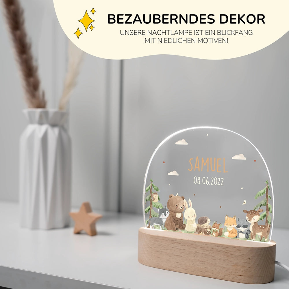 Personalisierte Nachtlampe Waldtiere als Deko im Kinderzimmer