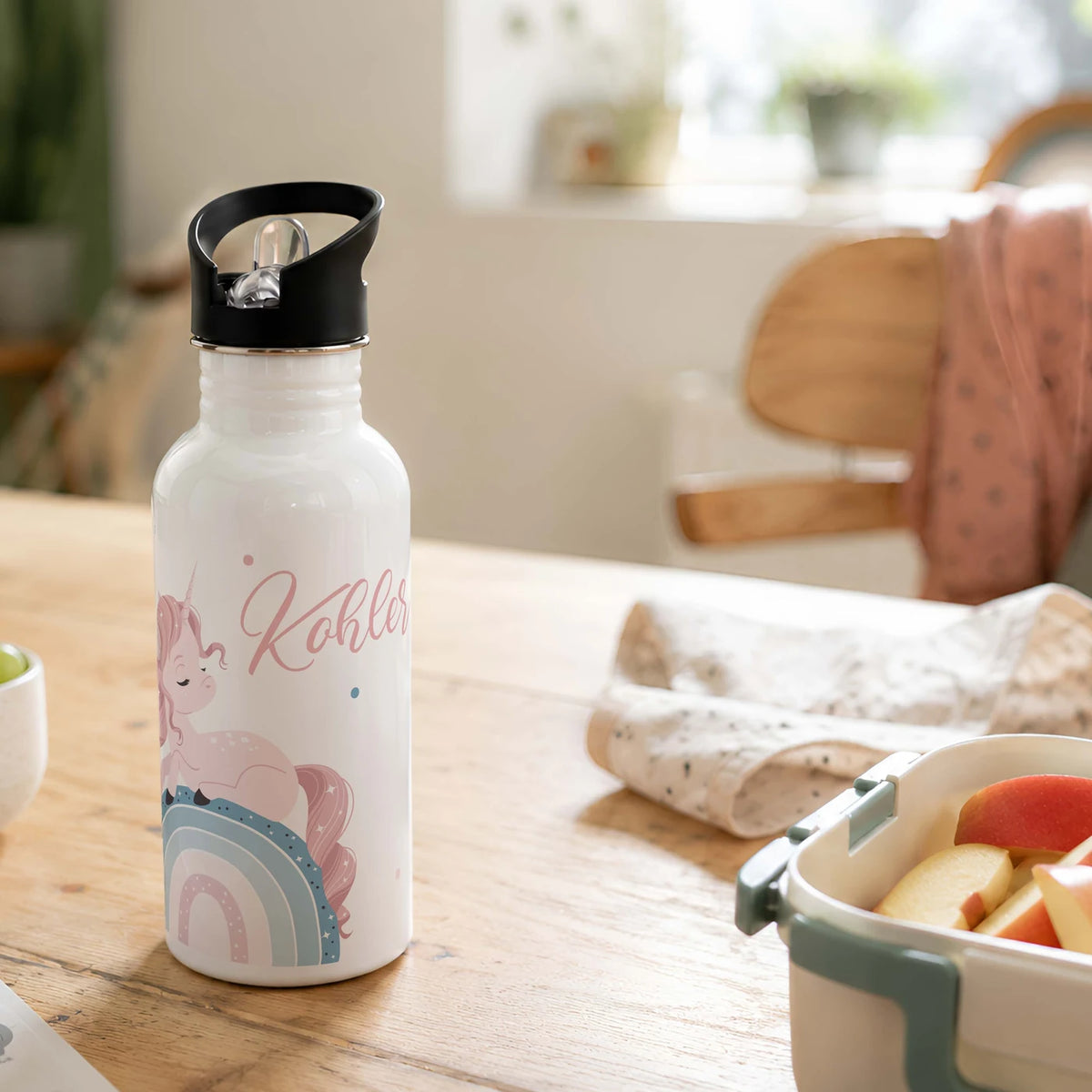 Trinkflasche Kinder Edelstahl - Regenbogen Einhorn