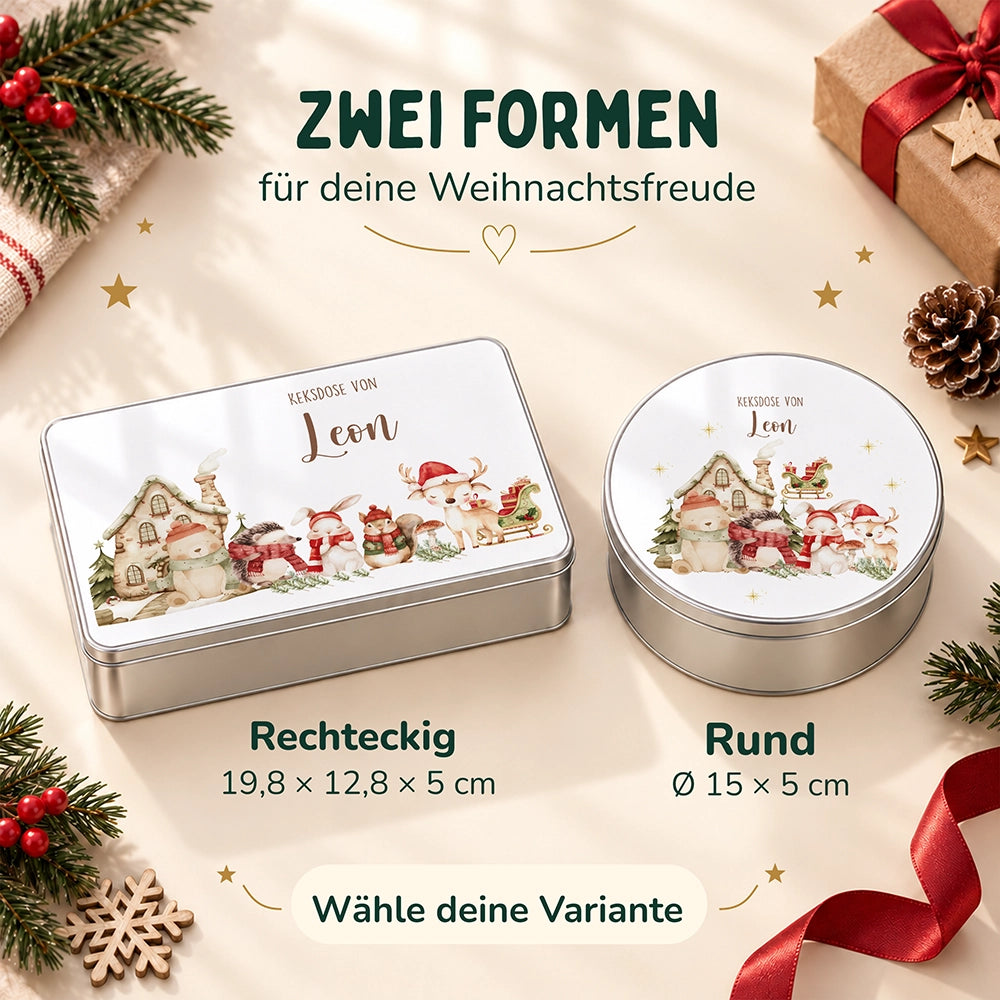 Keksdose aus Metall personalisiert - niedliche Waldtiere