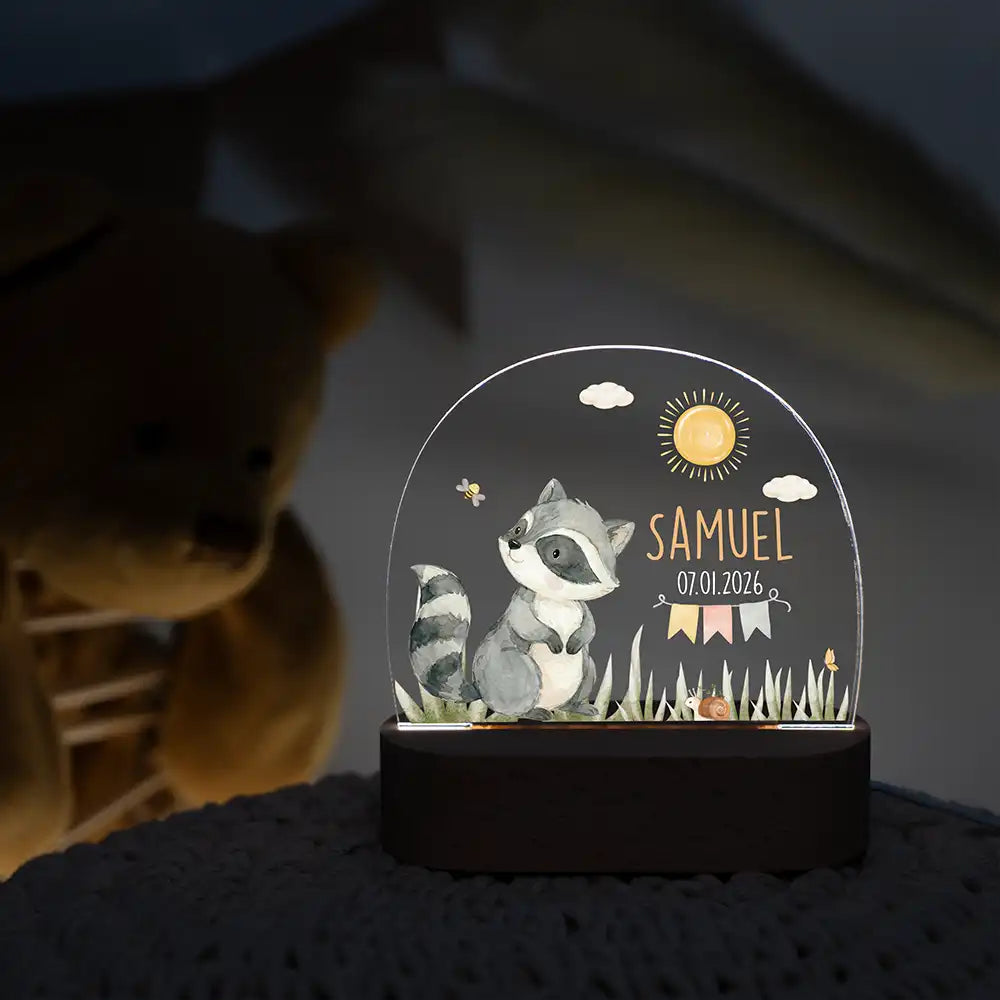 Nachtlicht Kinder personalisiert - Fröhlicher Waschbär