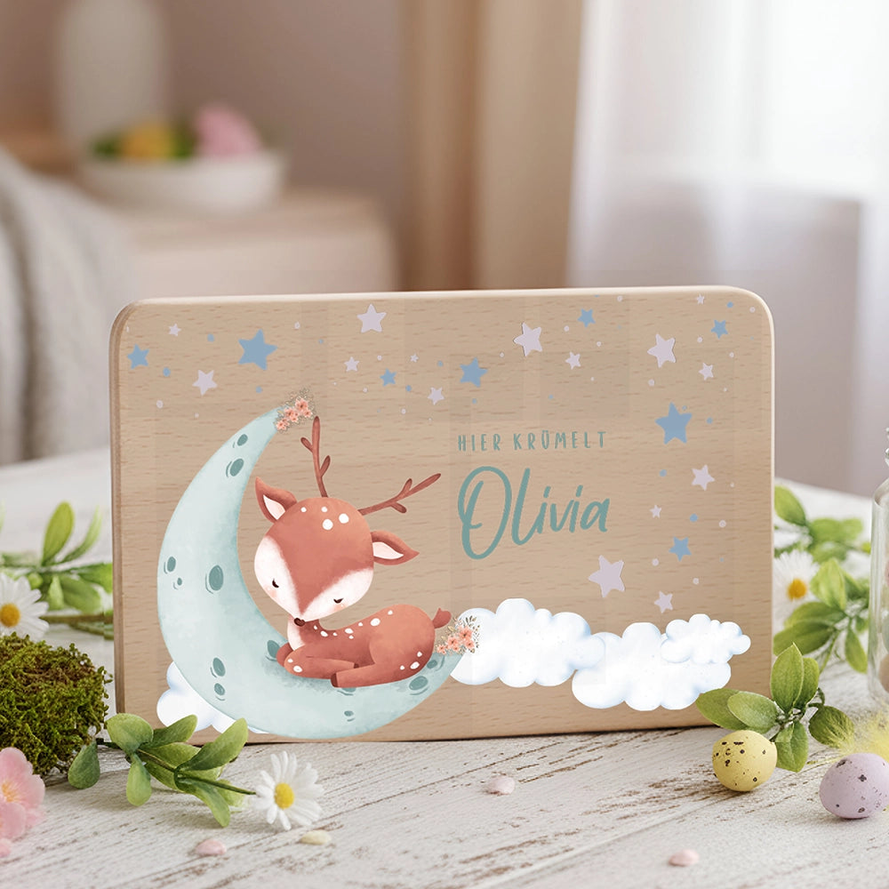 Frühstücksbrettchen Holz personalisiert - Baby Reh
