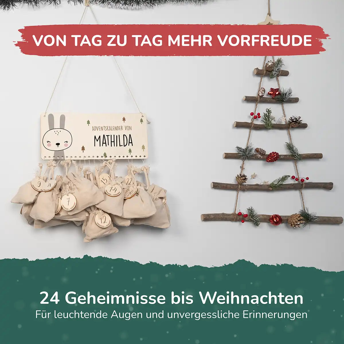 Personalisierbarer Adventskalender farbig - Winterhase