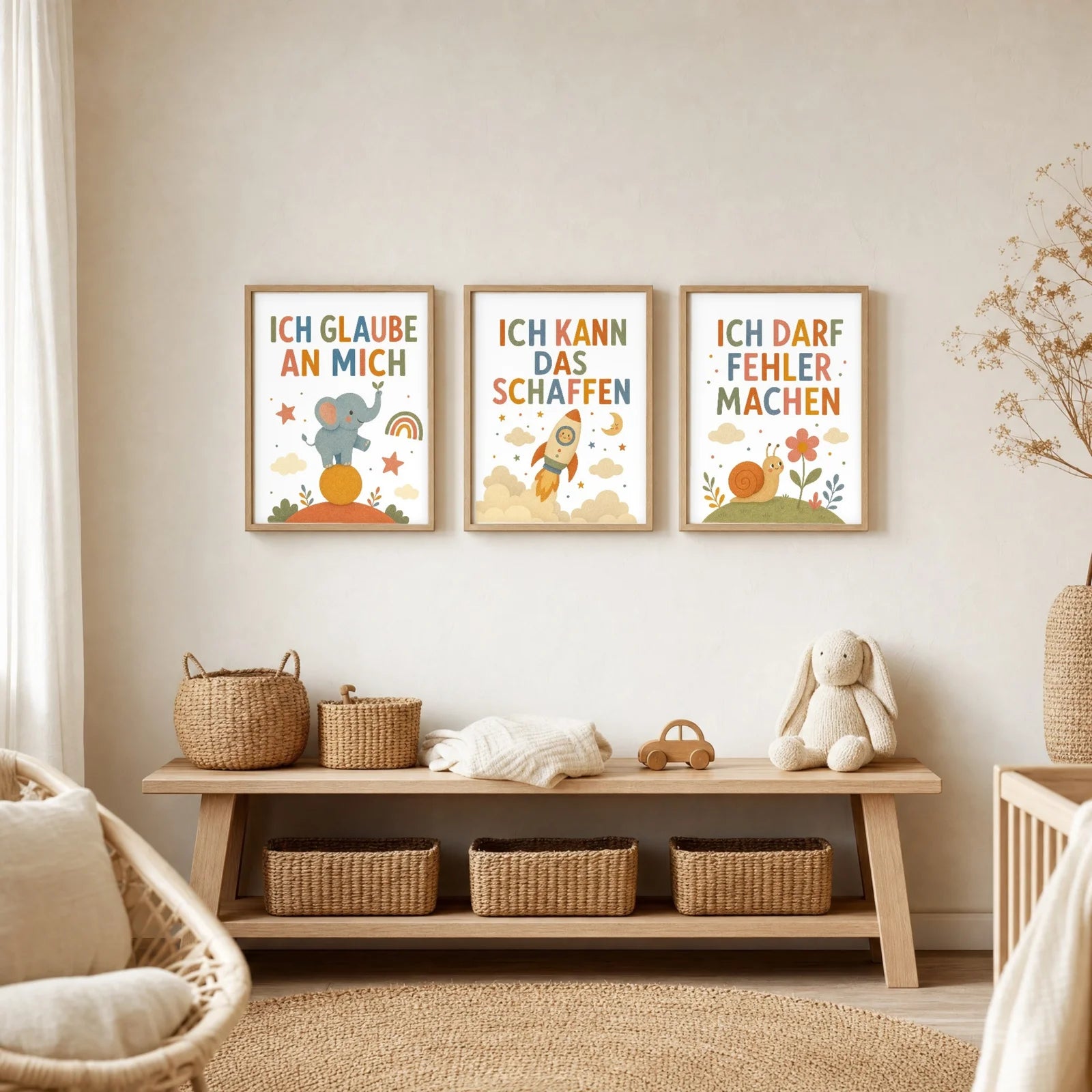 Affirmationsposter Kinderzimmer Rakete Ich kann das schaffen, im Jungenzimmer