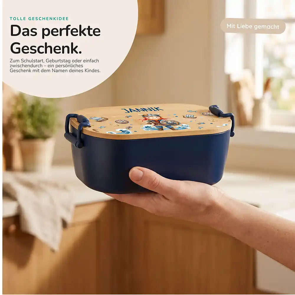 Brotdose Kinder personalisiert Wikinger, Geschenk zum Schulstart mit Wunschname