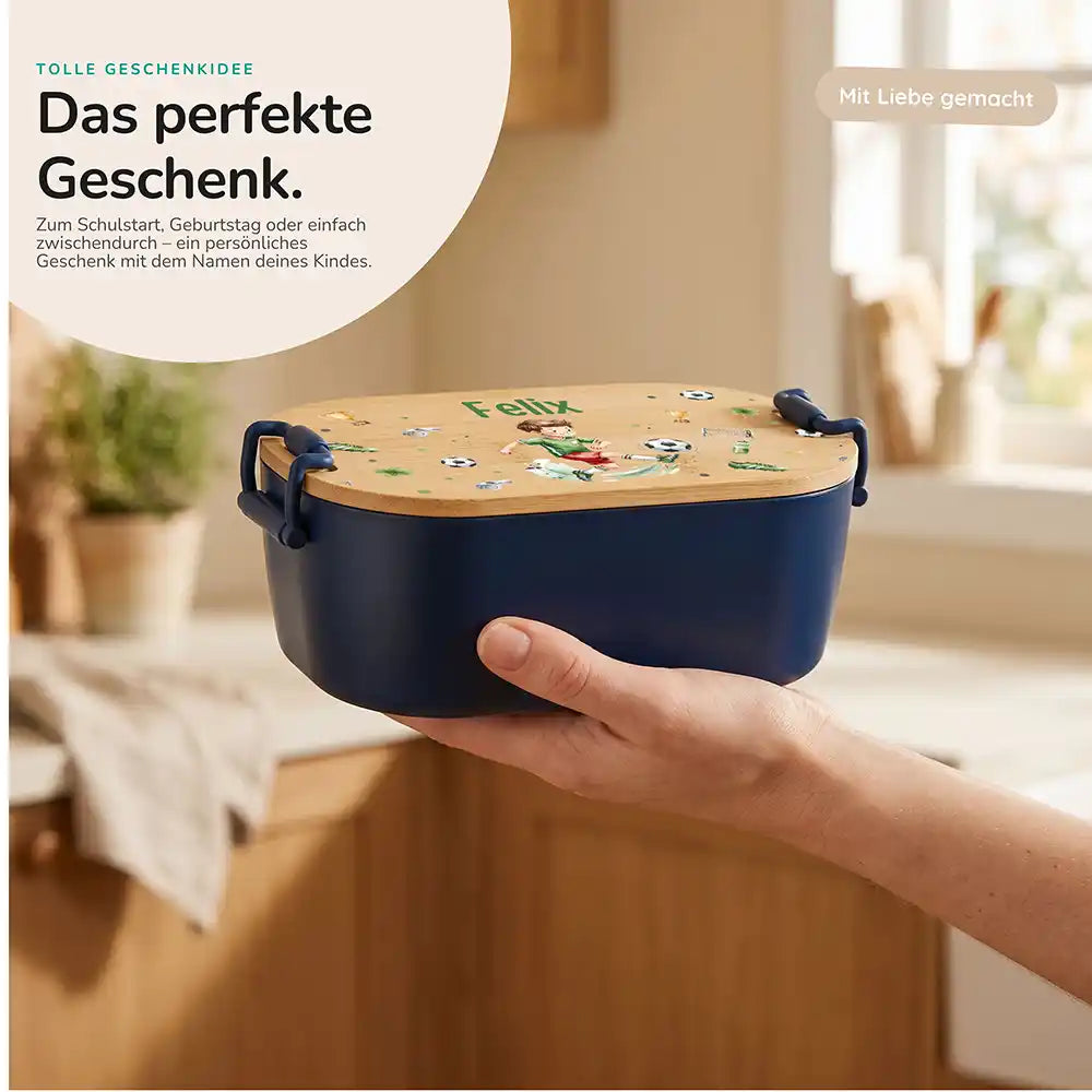 Brotdose Kinder personalisiert Fußballer, Geschenk zum Schulstart mit Wunschname