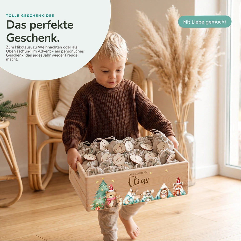Adventskalender zum Befüllen "Bär und Weihnachtsbaum" personalisiert