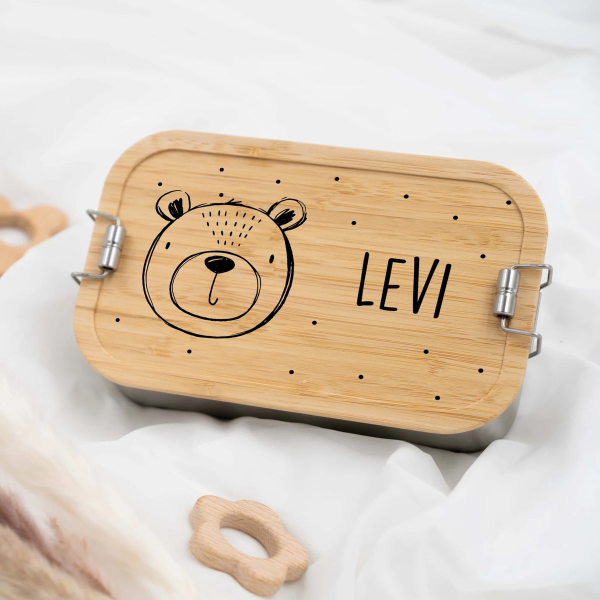Brotdose personalisiert Bärengesicht graviert