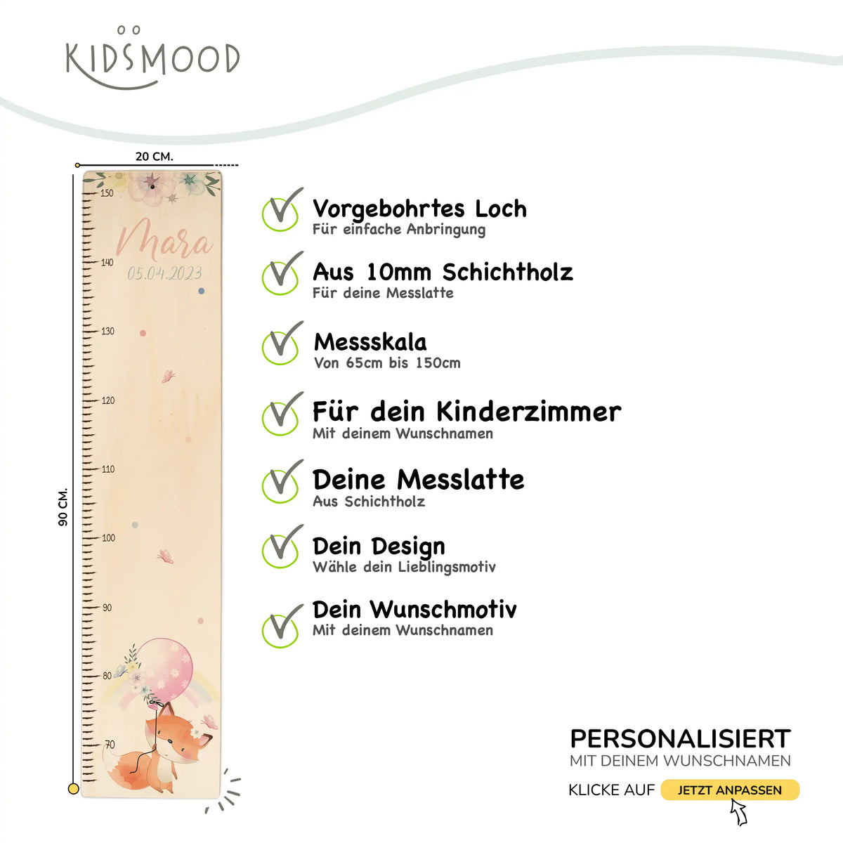 Messlatte Kinder Holz & Aluverbund - Fuchs & Ballon