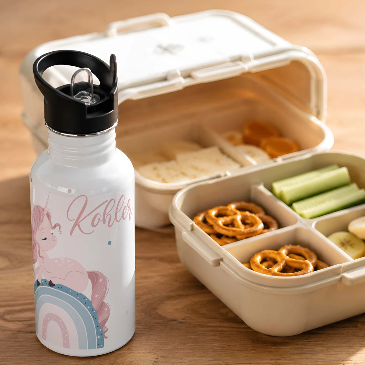 Trinkflasche Kinder Edelstahl - Regenbogen Einhorn