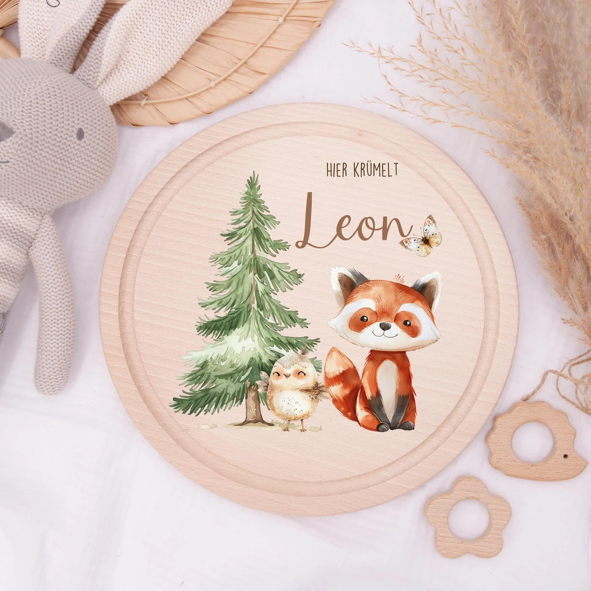 Rundes personalisiertes Frühstücksbrettchen Fuchs mit Namen für Kinder