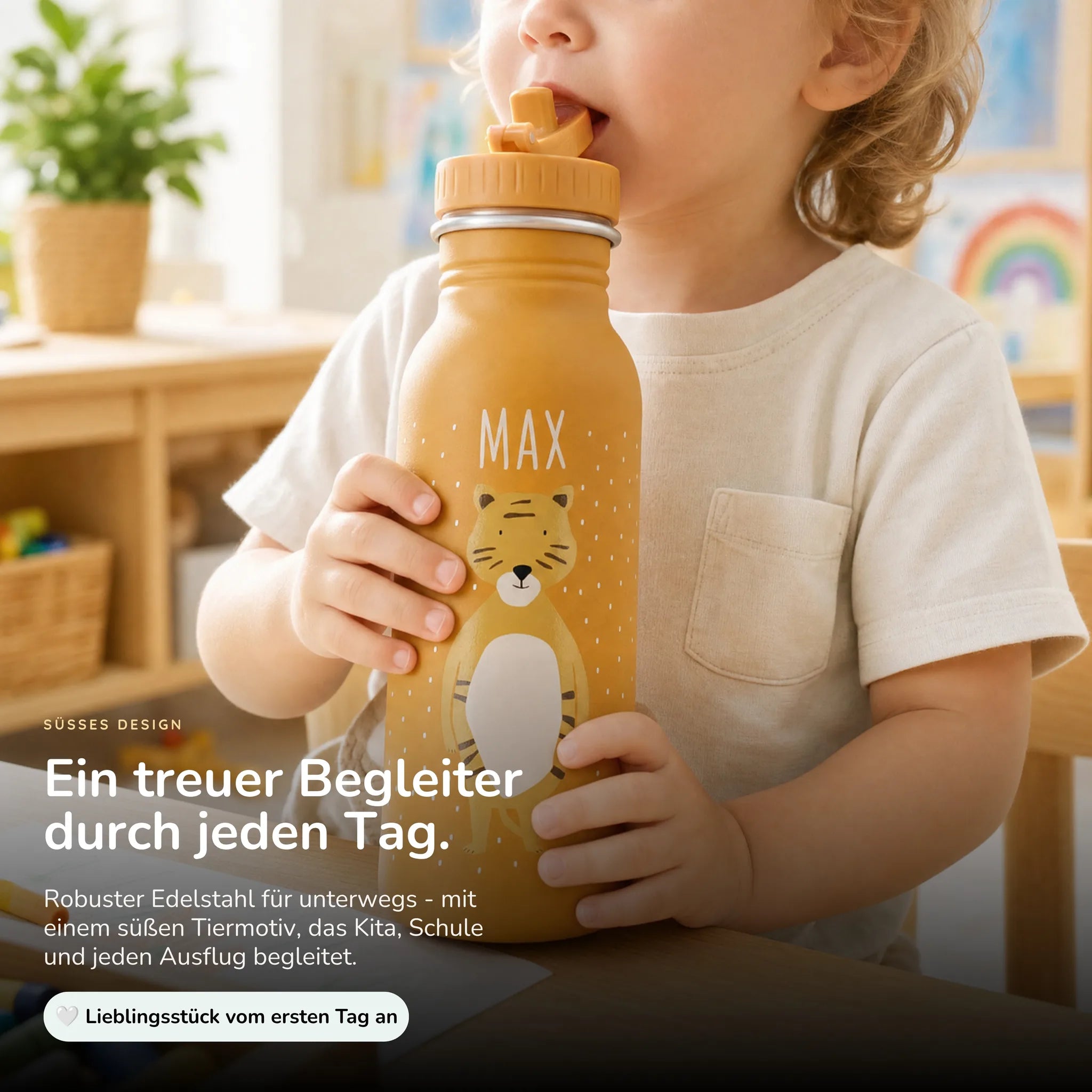 Trixie Trinkflasche Kinder Tiger, 500 ml Edelstahlflasche mit Namen