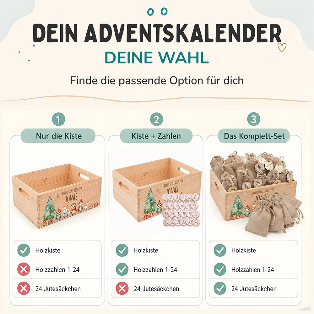Adventskalender zum Befüllen "Weihnachten mit Tierfreunden" personalisiert