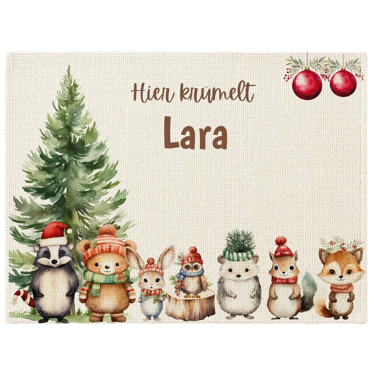 Tischset Kinder personalisiert Weihnachtsmotiv - Tierchen im Zauberwald
