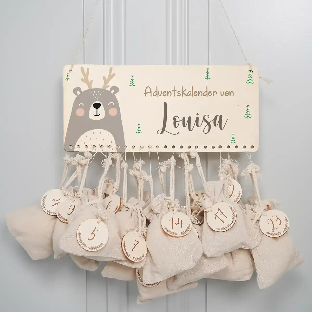 Personalisierbarer Adventskalender farbig - Rentier grau