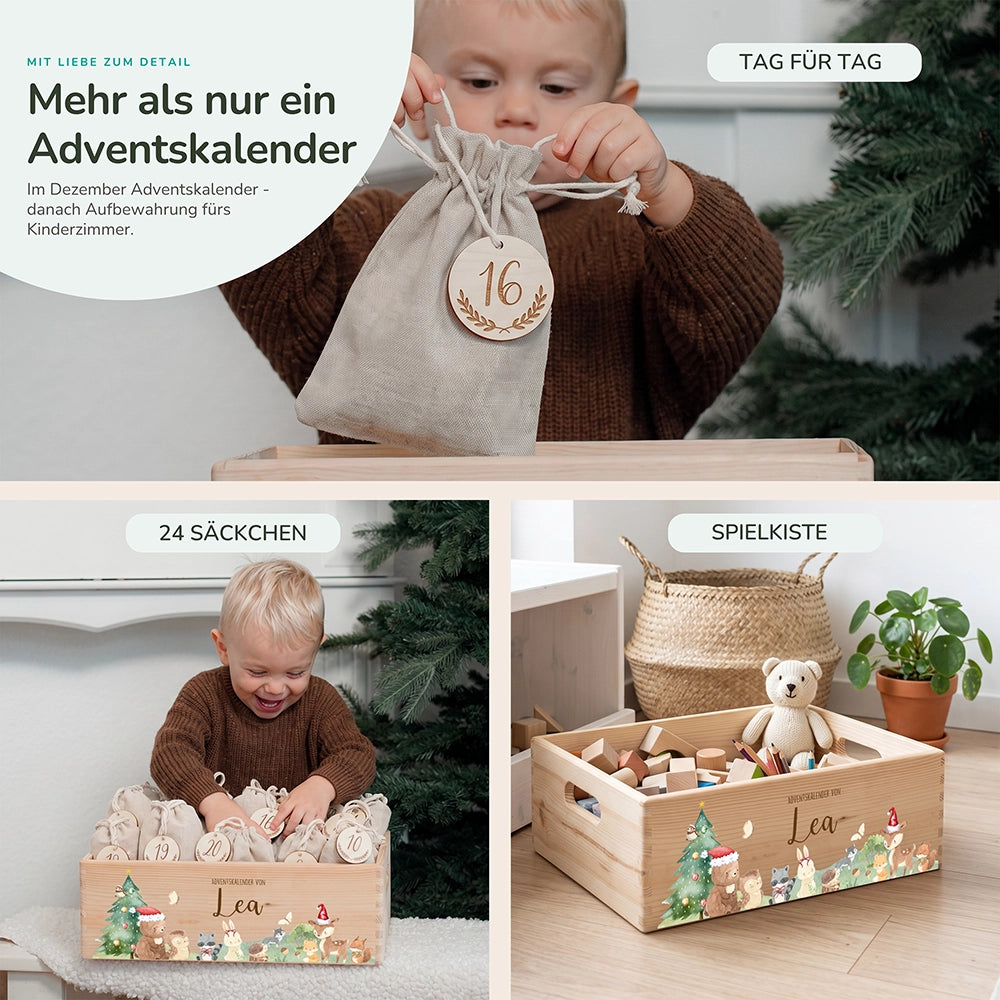 Adventskalender zum Befüllen "Weihnachten mit winterlichen Tierfreunden" personalisiert