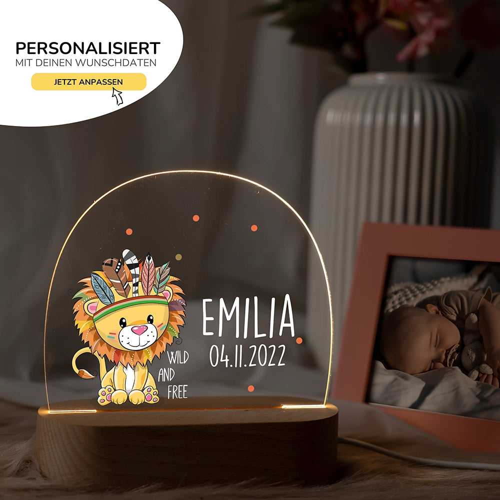 Nachtlicht Löwe mit Namen im Kinderzimmer – personalisiertes Geschenk zur Geburt