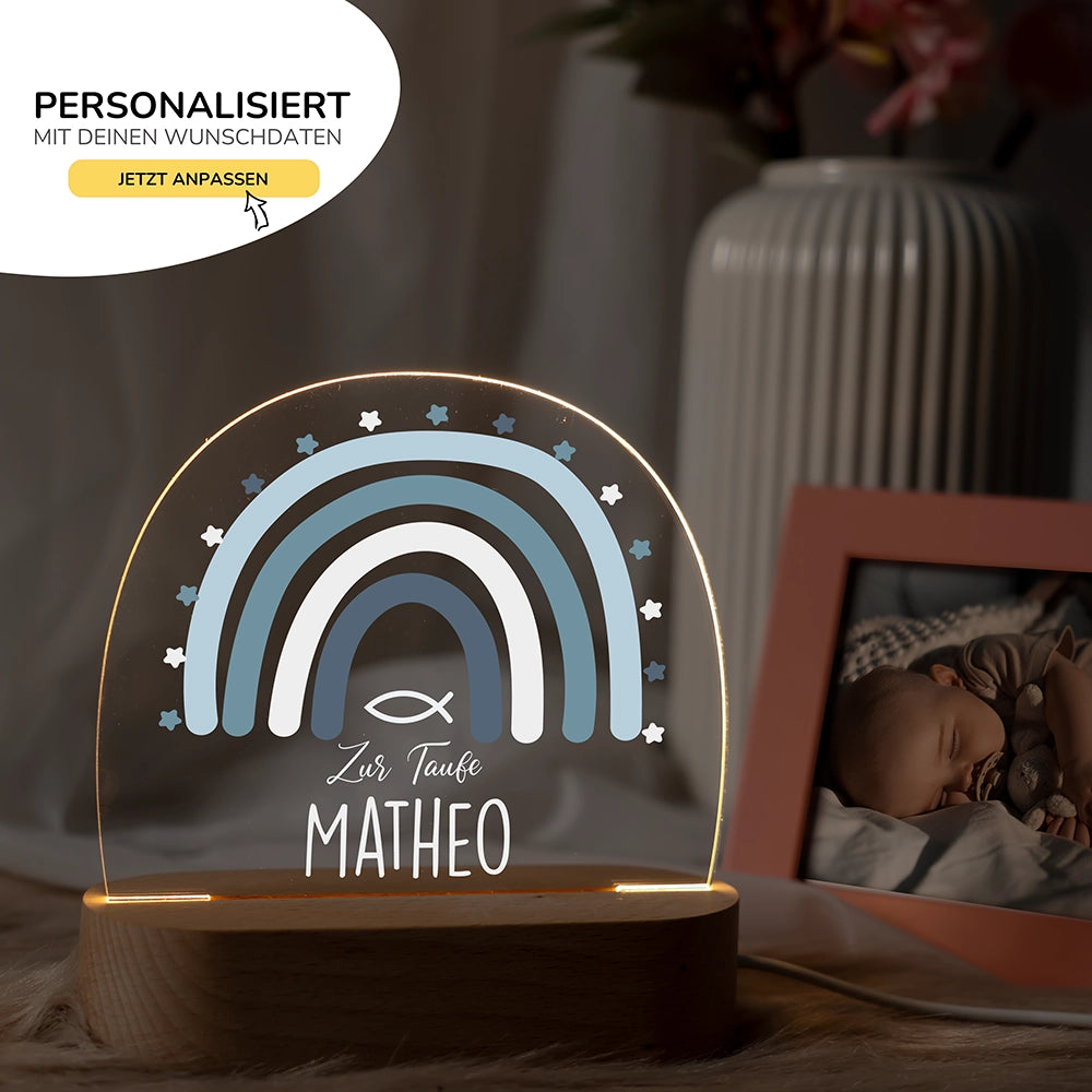 Nachtlicht Regenbogen mit Namen im Kinderzimmer – personalisiertes Geschenk zur Geburt