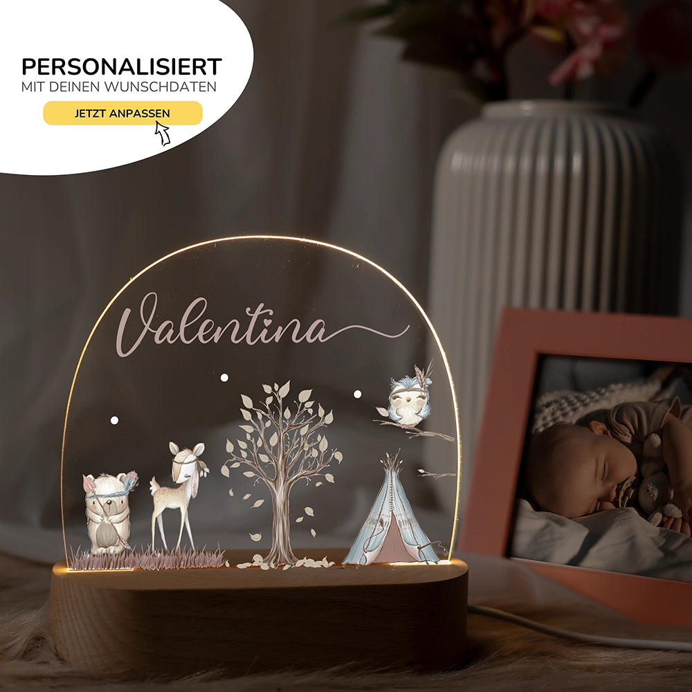 Nachtlicht Waldtiere mit Namen im Kinderzimmer – personalisiertes Geschenk zur Geburt