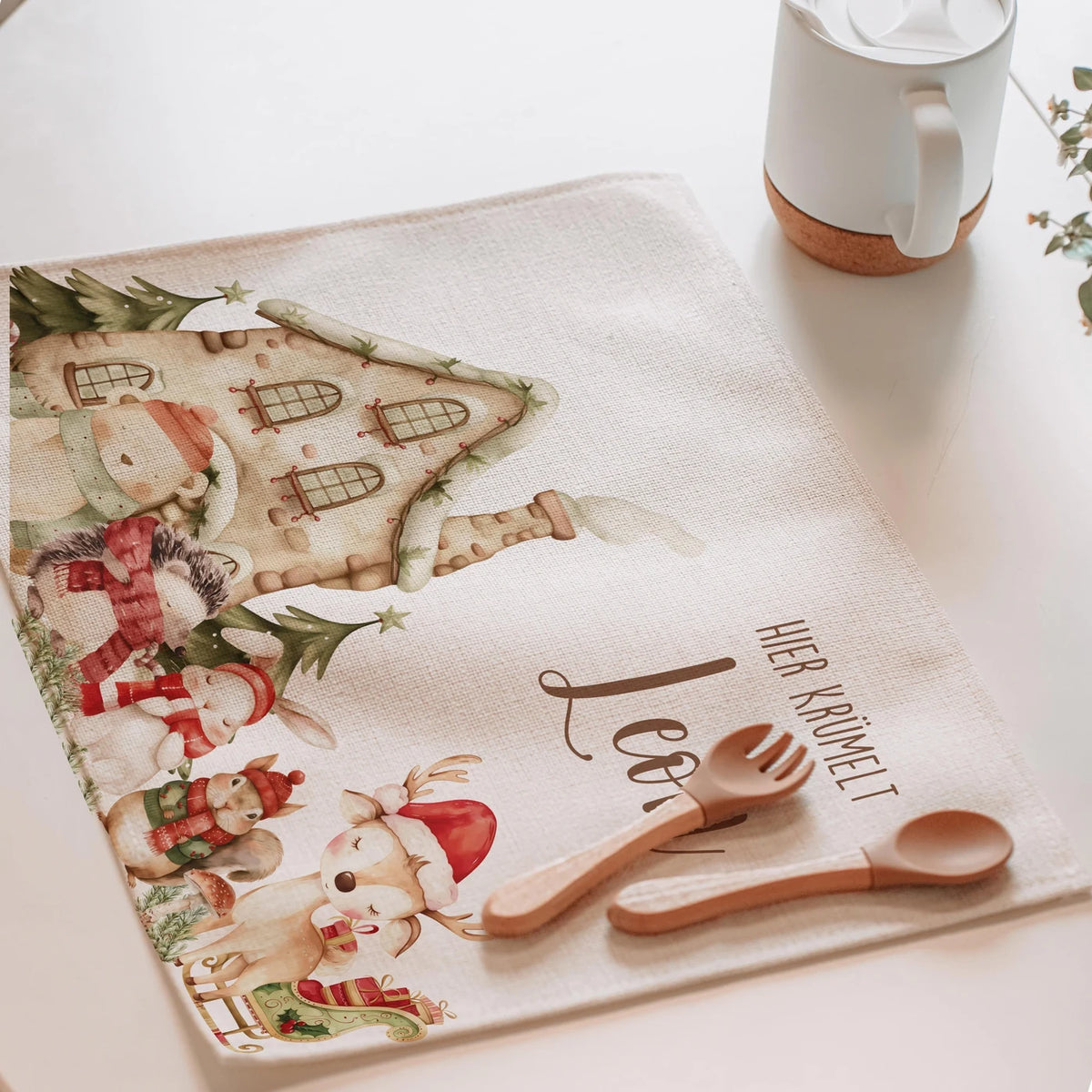 Tischset Kinder personalisiert mit Weihnachtsmotiv - Zauberhafte Tiere