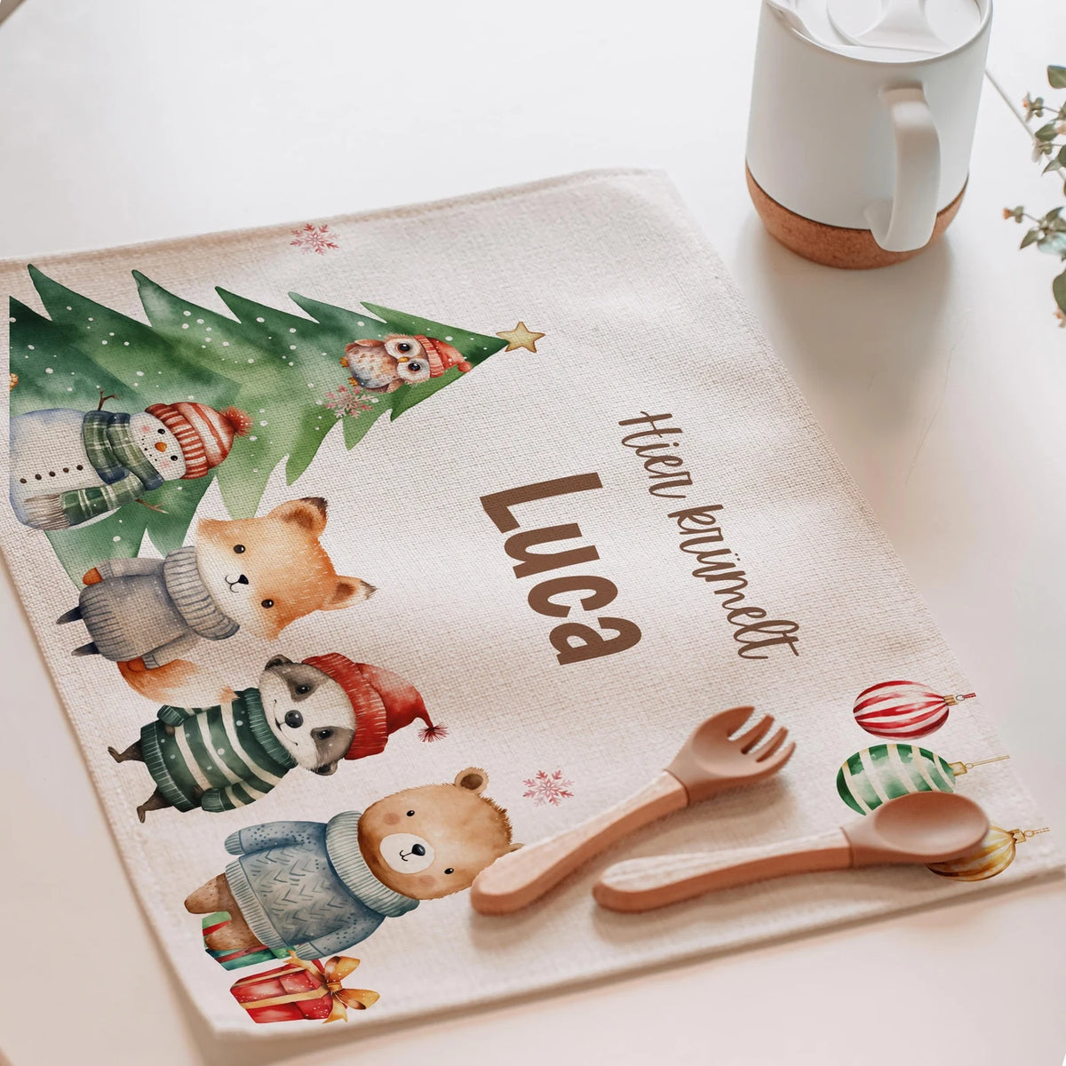 Tischset Kinder personalisiert Weihnachtsmotiv - Mini-Tierchen-Welt