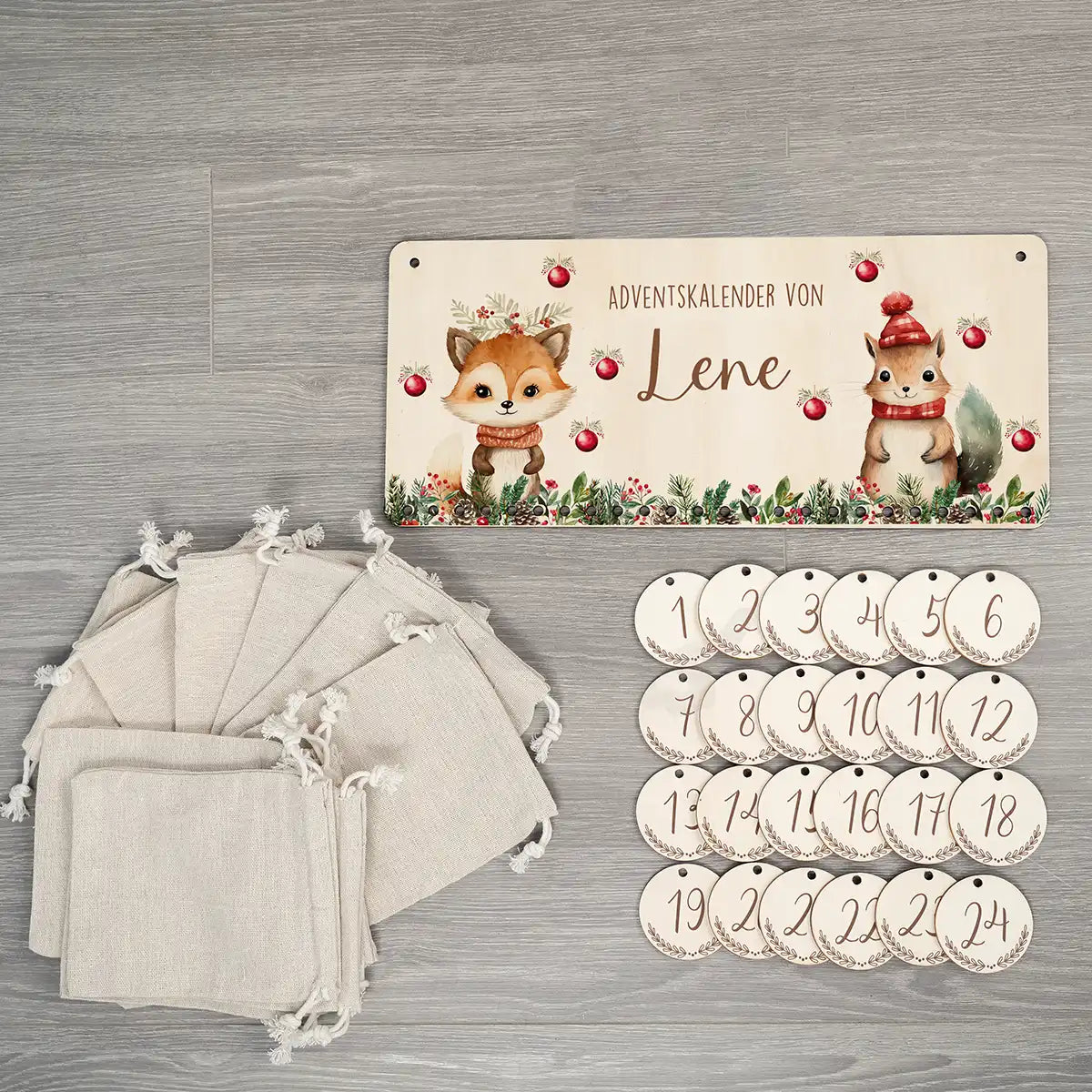 Personalisierbarer Adventskalender farbig - Niedlicher Fuchs