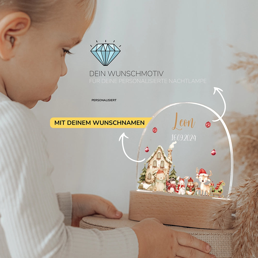 Kleinkind mit Nachtlicht Weihnachten mit Wunschnamen – Babygeschenk personalisiert
