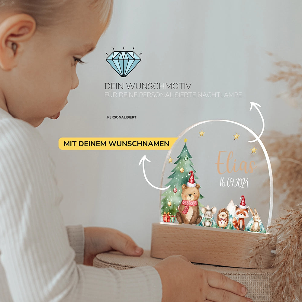 Kleinkind mit Nachtlicht Bär mit Wunschnamen – Babygeschenk personalisiert