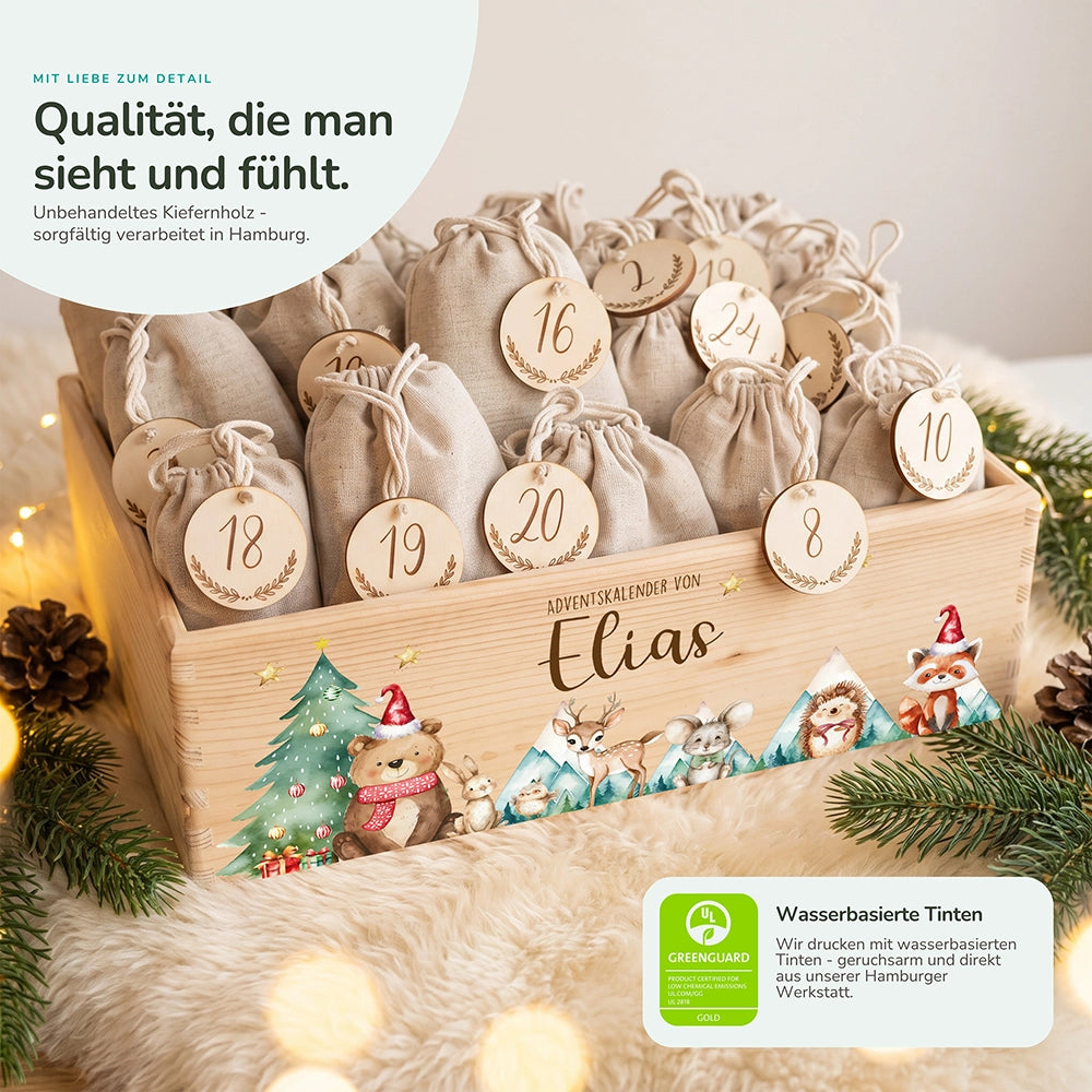 Adventskalender zum Befüllen "Bär und Weihnachtsbaum" personalisiert