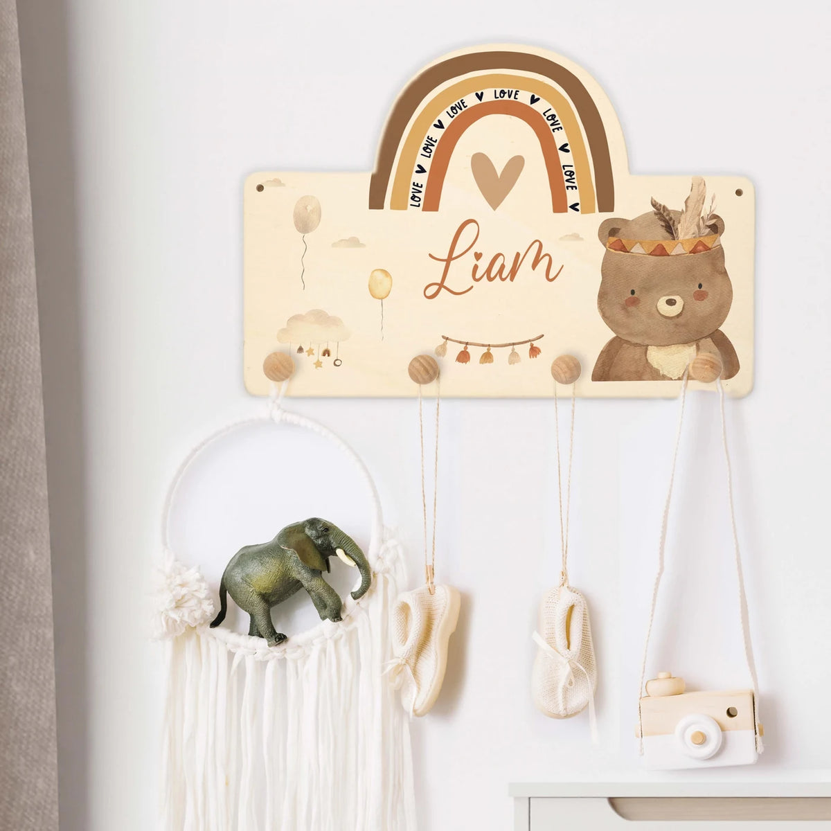 Kindergarderobe Holz personalisiert - Bär