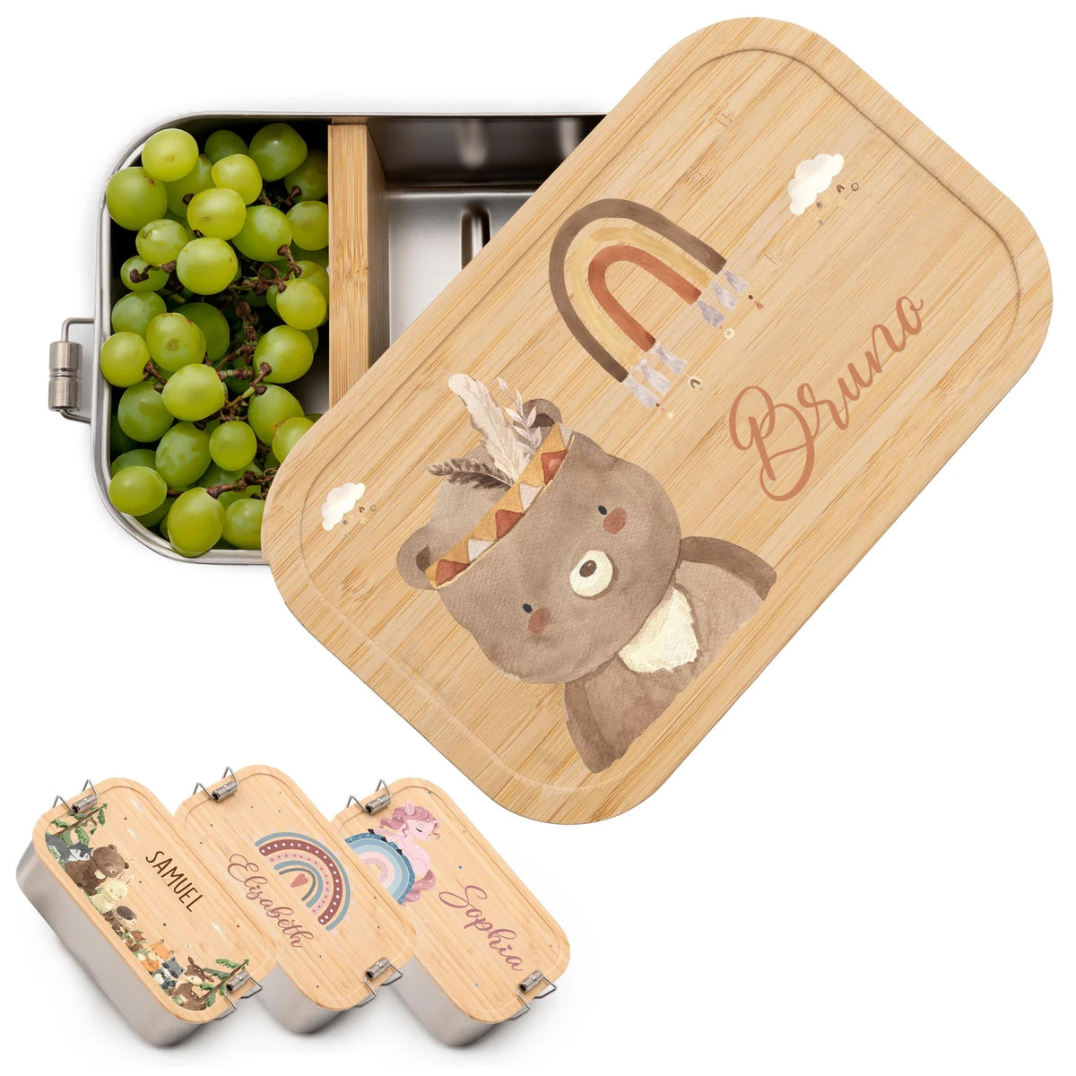 Brotdose Kinder personalisiert -  Bär Boho