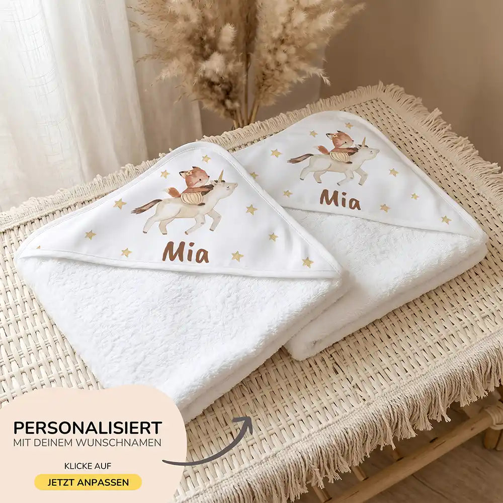 Personalisiertes Kapuzenhandtuch Baby Einhorn Reiterin – 500 g/qm Baumwoll-Frottee Detail