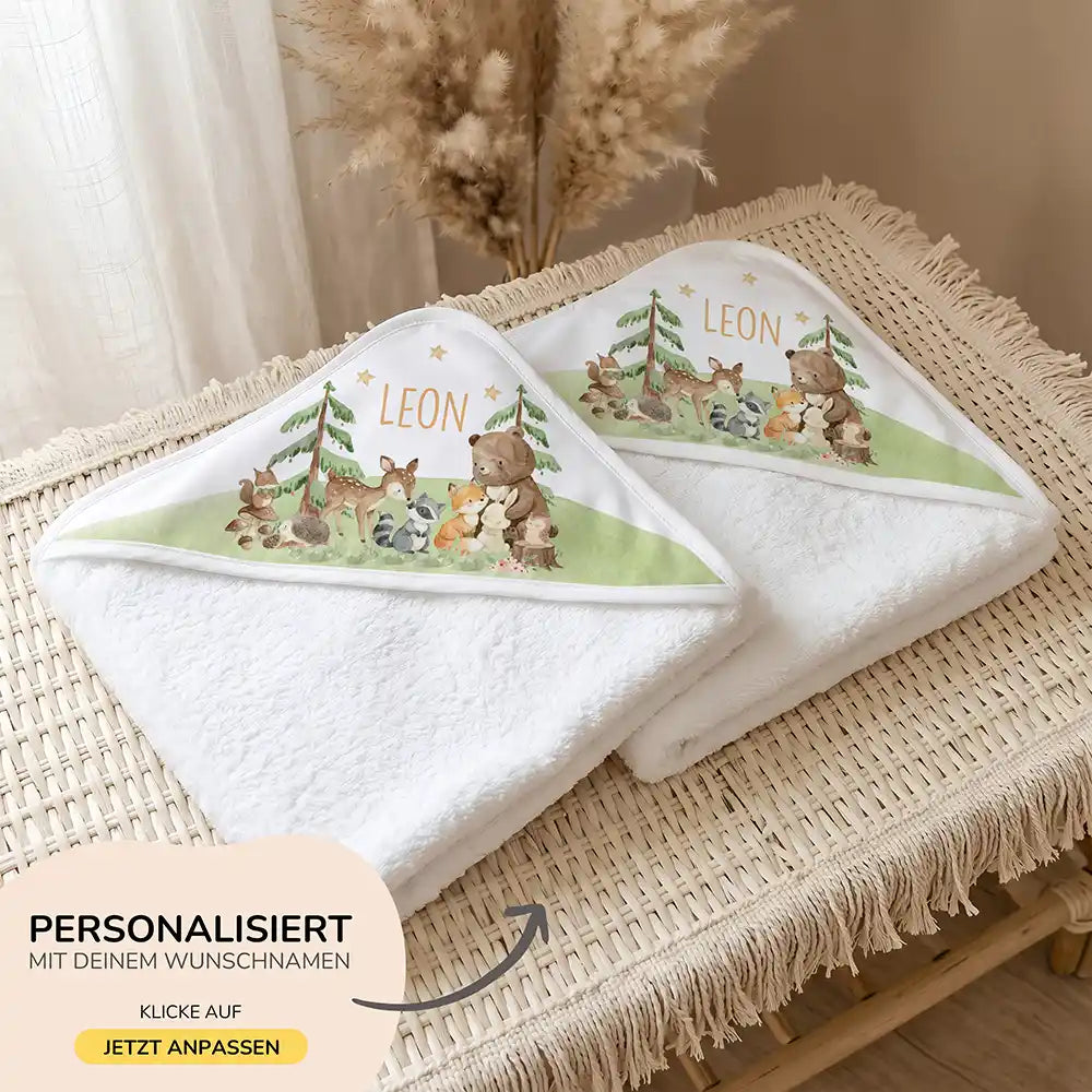 Personalisiertes Kapuzenhandtuch Baby Waldfest – 500 g/qm Baumwoll-Frottee Detail
