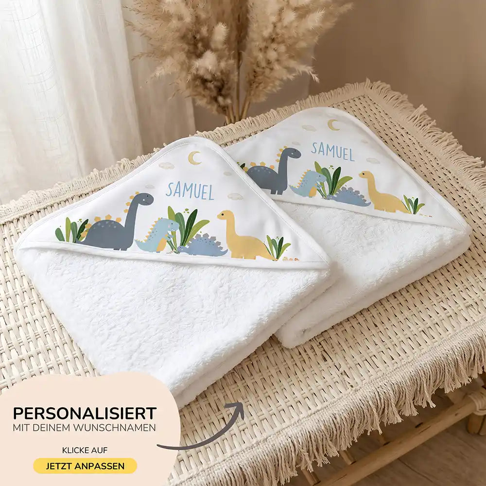 Personalisiertes Kapuzenhandtuch Baby Dinosaurier Mond – 500 g/qm Baumwoll-Frottee Detail