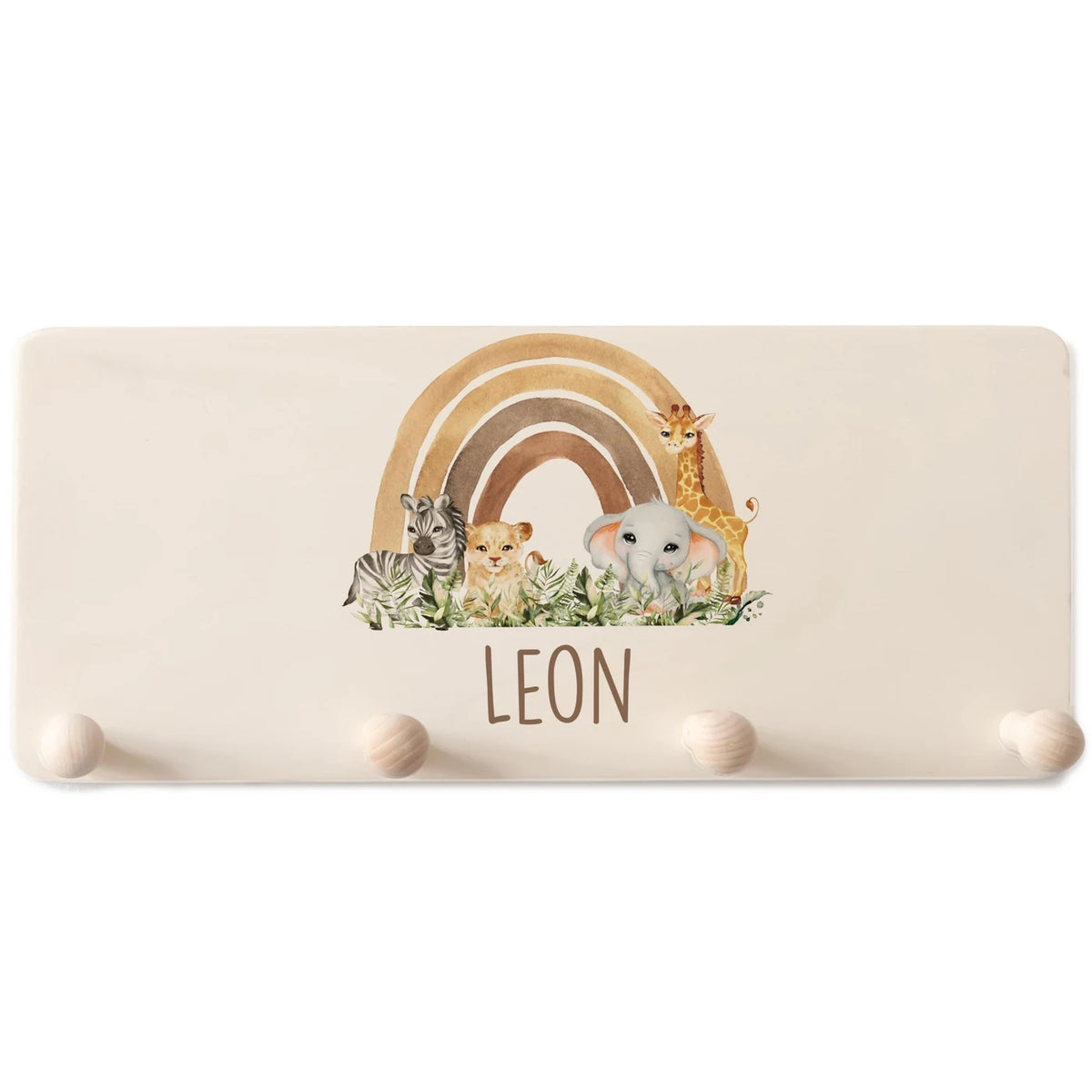 Kindergarderobe Holz personalisiert - Rainbow Animals