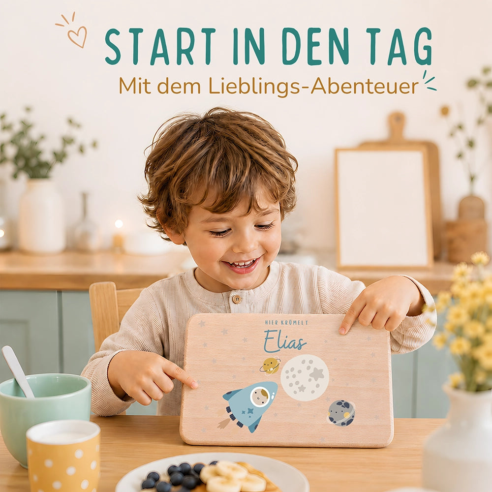 Frühstücksbrettchen Holz personalisiert - Weltall